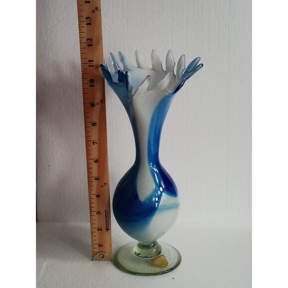 Beautiful Blue And White Glass Decorative Vase - Picture 9 of 13